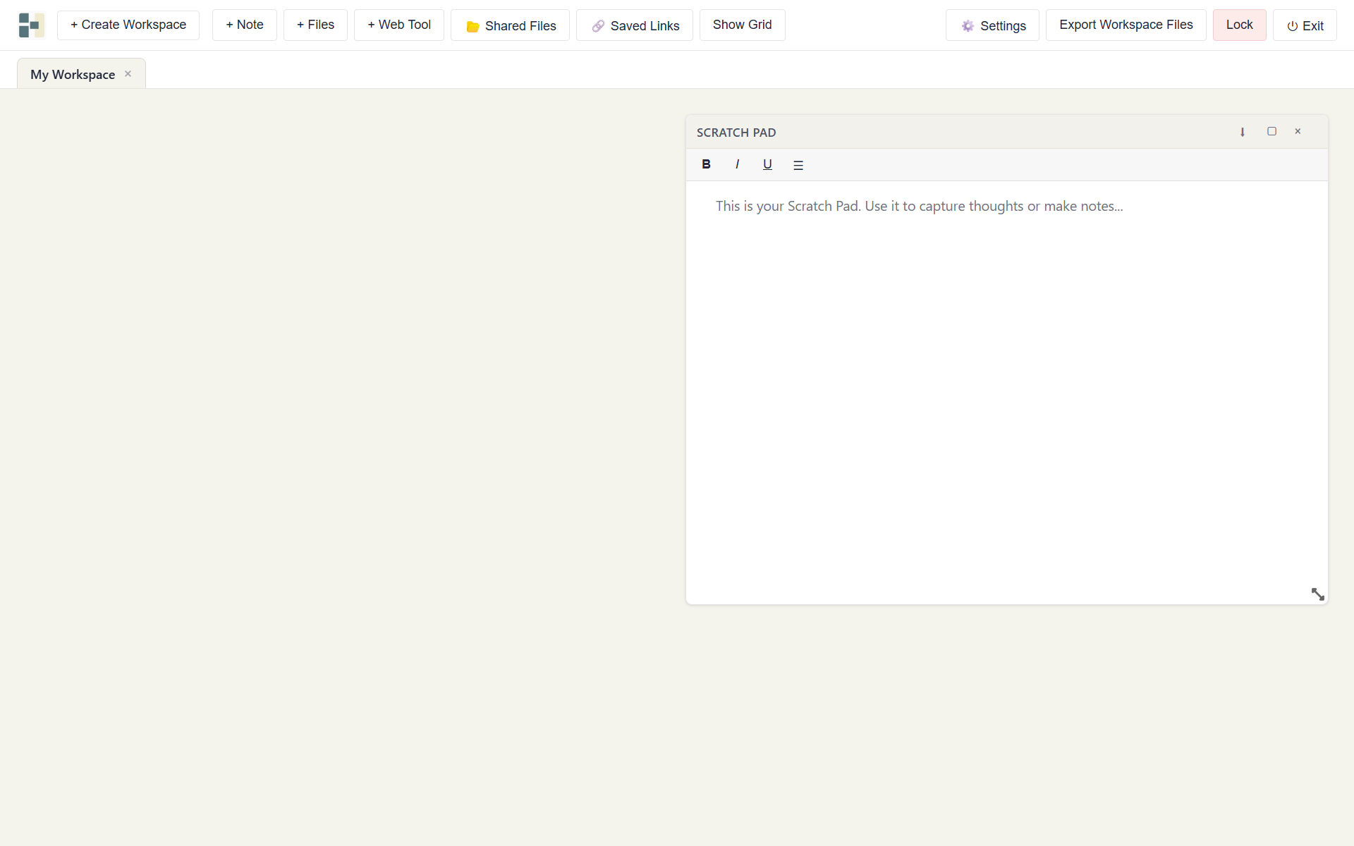 Homescreen workspace